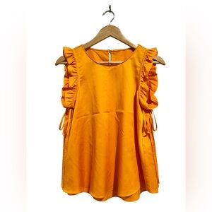 Sleeveless Orange Ruffle Blouse